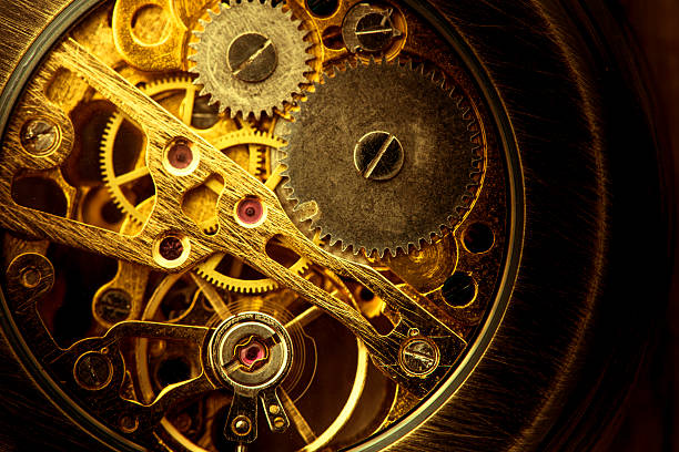 mecanismo de um antigo relógio de bolso - clockworks machine part gear clock - fotografias e filmes do acervo