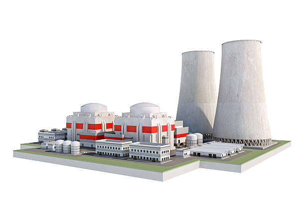 ядерный атомная электростанция, изолированные на белом фоне - nuclear power station science atom technology стоковые фото и изображения