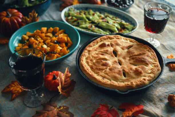 istock Vegan Thanksgiving with Pumpkins  Kale Pot Pie 1791645938