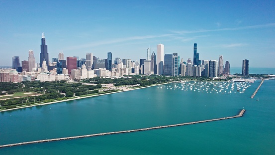 Chicago skyline and lake Michigan waterfront