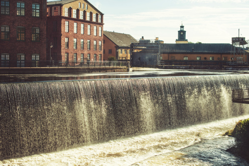 Waterfalls in Industrilandskapet in Norrköping Sweden