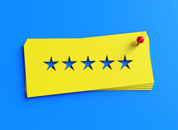 istock Five Stars Drawn Yellow Paper on Blue Background 1791677694