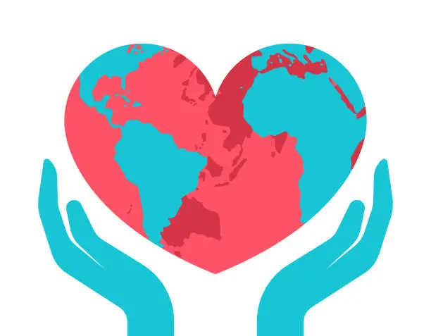Vector illustration of Earth Love Care Volunteering Helping Charity Donation Assistance Aid Concept