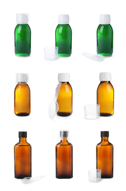 istock Set with bottles of cough syrup on white background 1791681178