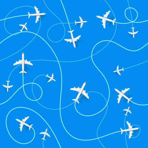 Vector illustration of Airplane destinations vector seamless background