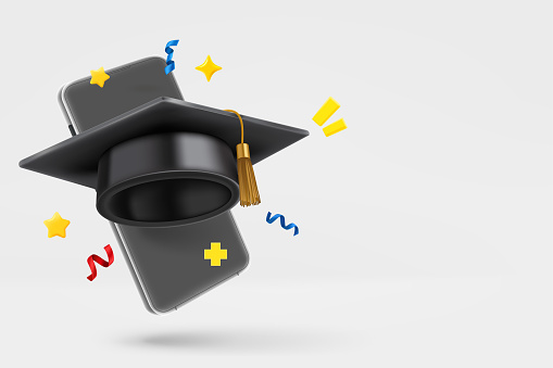 Android Graduation Cap Modern Smartphone With Graduation Cap 3d Vector Banner With Copy Space ...