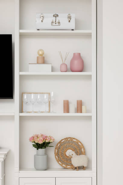 istock Shelves with different decor indoors. Interior design 1791694971