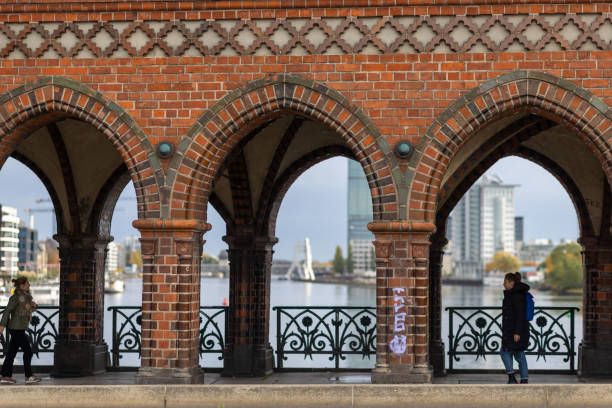 Berlin, Germany - Nov 3rd 2023: Oberbaum Bridge is one of the international landmarks of German capital city Berlin.