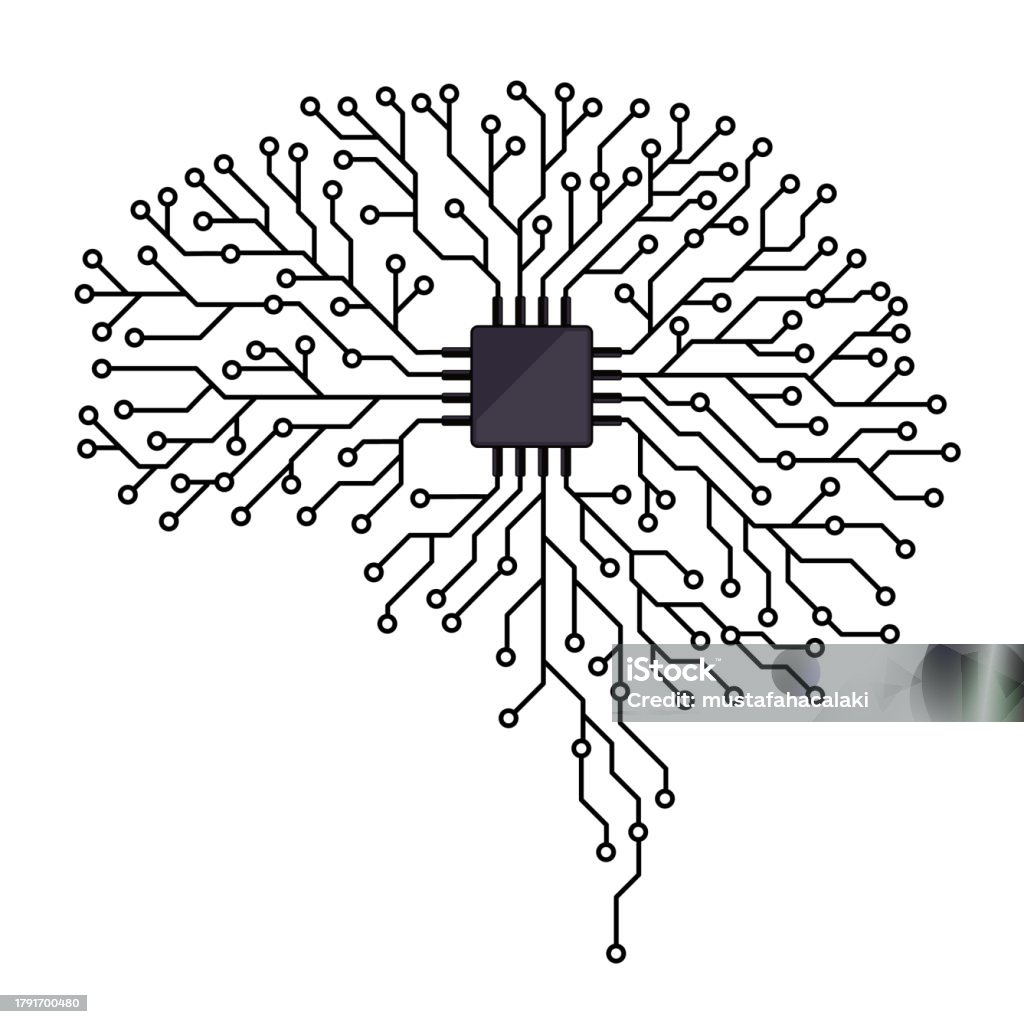 Computer Chip Shape Computer Chip And Brain Shaped Electric Circuit Isolated On White ...