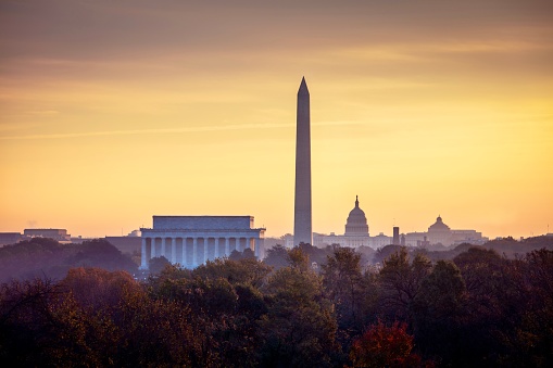 Fall sunrise over the National Mall, Washington DC