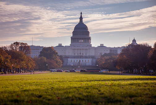 Fall sunrise over the Capitol building in Washington DC