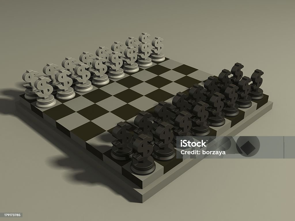 チェスボード、ダラーコンセプトの通貨記号 - 3Dのロイヤリティフリーストックフォト