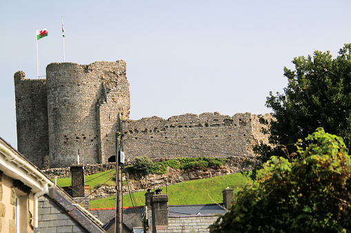 Criccieth in North Wales in the UK on 5 September 2023. A view of the Castle in the evening sun