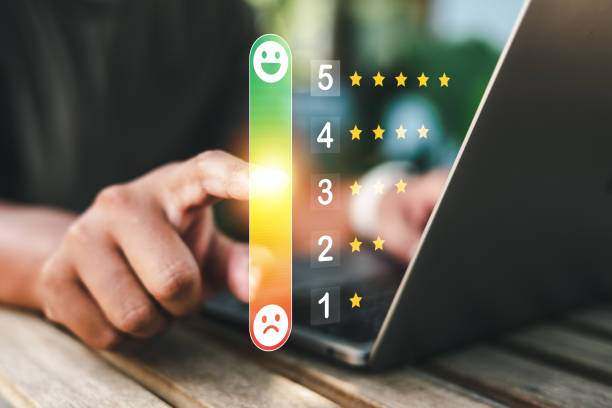 istock Customer review by three star feedback. User give rating to service experience on online application for Customer review satisfaction feedback survey. 1791763474