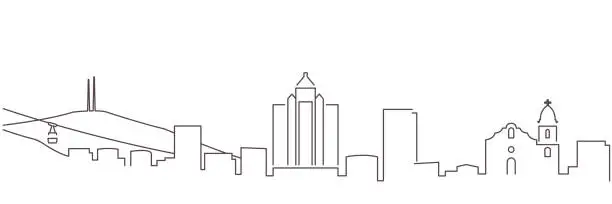 Vector illustration of El Paso Dark Line Simple Minimalist Skyline With White Background
