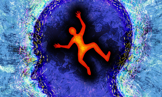 Psychically Fall Person Body Falling Into Shatter Head Profile As Inner Self Falling ...