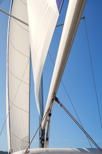 Pleasure, sky, sun, boat, sail and sea symphony on Adriatic see, Croatia.