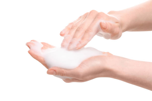 istock Woman with bath foam on white background, closeup 1791793140