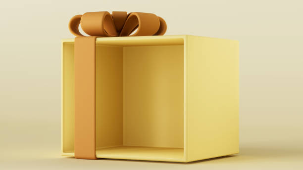 istock 3D render illustration. Display stand or blank gift box to showcase products. Open yellow box with a caramel bow on a yellow background. Birthday, Valentine's Day, New Year, Women's Day,Black Friday. 1791799037