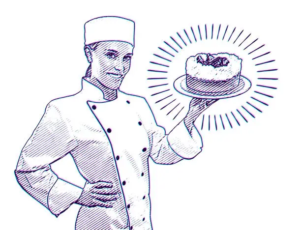 Vector illustration of Female Confectioner Preparing Cake with Glitch Technique