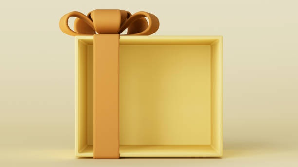 istock 3D render illustration. Display stand or blank gift box to showcase products. Open yellow box with a orange bow on a yellow background. Birthday, Valentine's Day, New Year, Women's Day,Black Friday. 1791799562