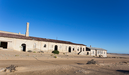 Pomona, Namibia - August 15, 2018: view of ruins of ghost diamond town of Pomona
