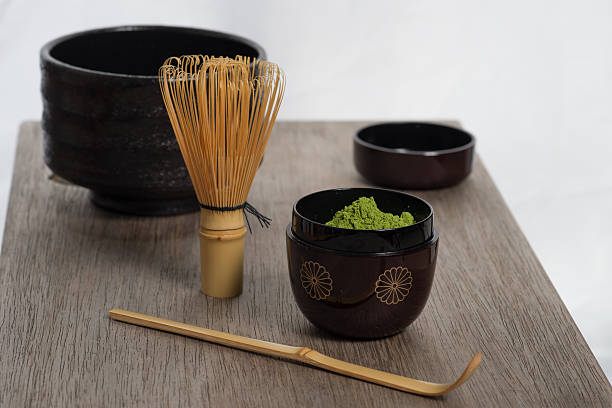 istock Japanese tea ceremony setting on wooden bench. 179184905