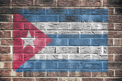 A Cuba flag on an old brick wall background