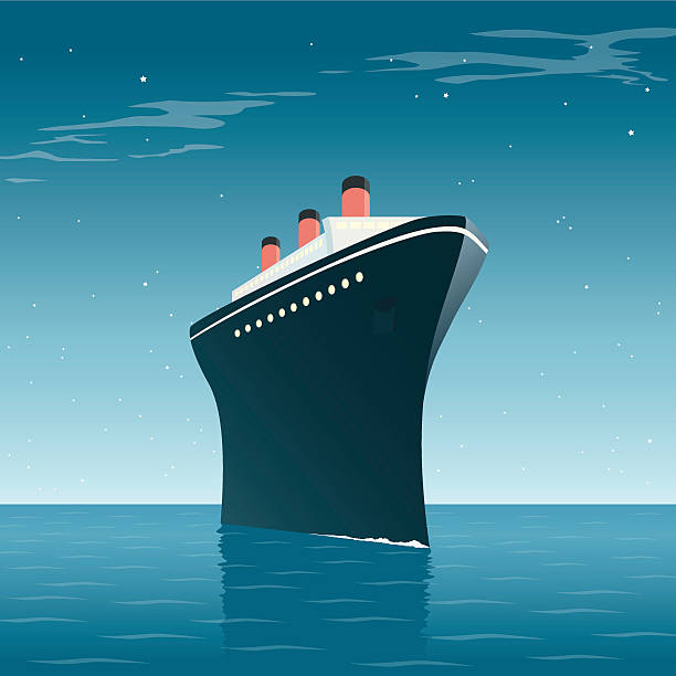 illustrazioni stock, clip art, cartoni animati e icone di tendenza di vintage nave da crociera notte - passenger ship illustrations
