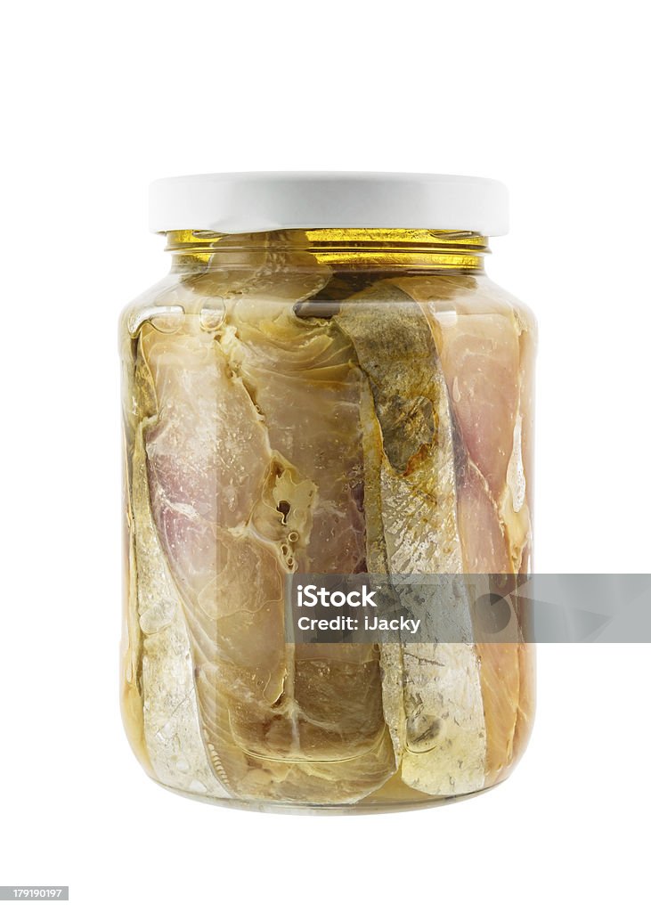 Barattolo di vetro di salato Sgombro pesce - Foto stock royalty-free di Alimentazione sana