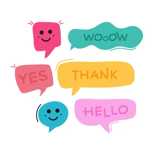 Vector illustration of set of hand drawn speech bubbles. Vector design elements.