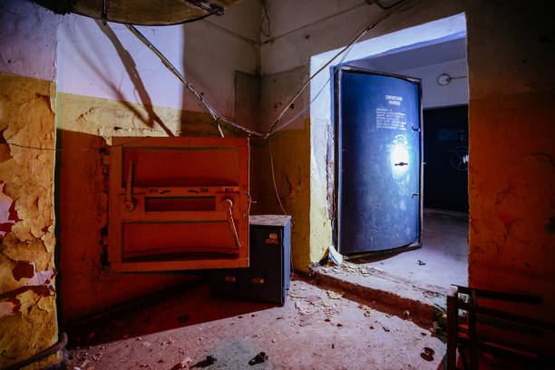 Dark abandoned Soviet bunker, echo of Cold War.