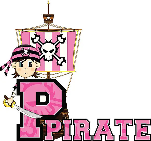 Vector illustration of Cute Little Pirate Letter P