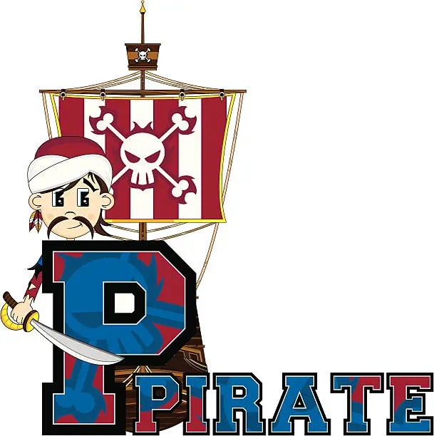 Vector illustration of Cute Little Pirate Letter P