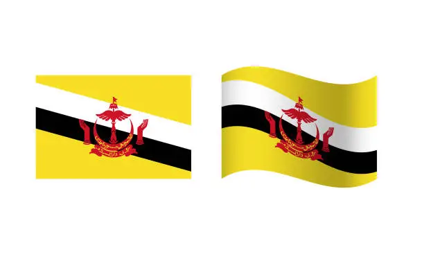 Vector illustration of Rectangle and Wave Brunei Flag Illustration