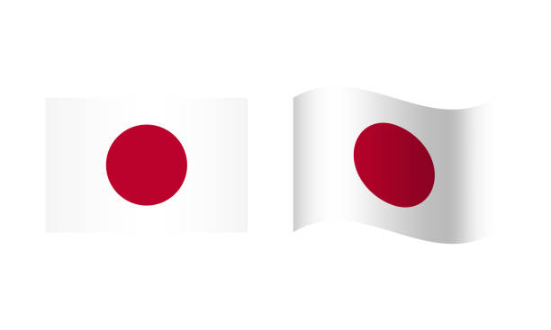 прямоугольник и волна флага японии иллюстрация - japanese flag flag japan illustration and painting stock illustrations