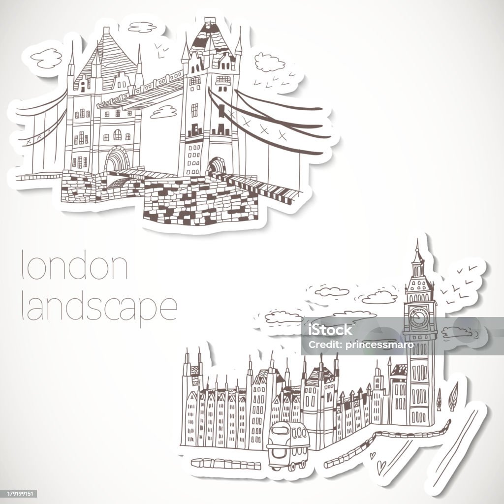 Londres-mão desenhada paisagem em estilo antigo - Vetor de Ilustração e Pintura royalty-free