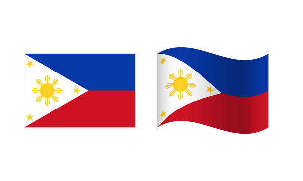 прямоугольник и взмах флага филиппин иллюстрация - philippines flag vector illustration and painting stock illustrations