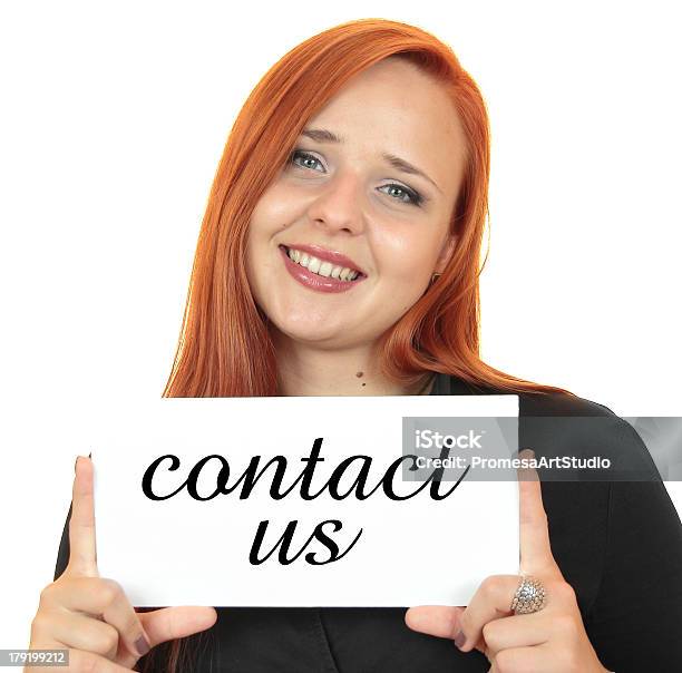 Contact Us Portrait Of A Beautiful Young Woman Stock Photo - Download Image Now - Adult, Advertisement, Banner - Sign