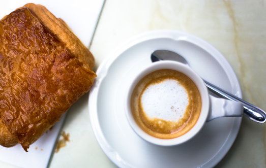 Paris, France: Cappuccino (Noisette) and Chocolate Croissant