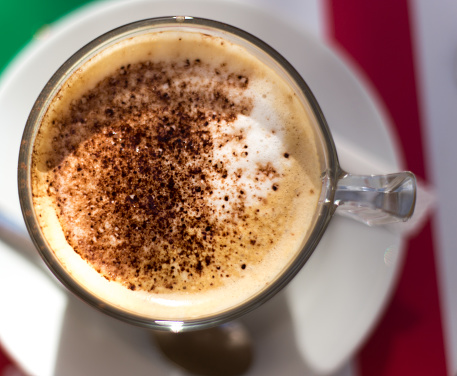 Paris, France: Pretty Cappuccino, Green and Red Background