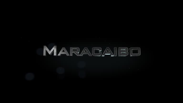 Maracaibo 3D title word made with metal animation text on transparent black