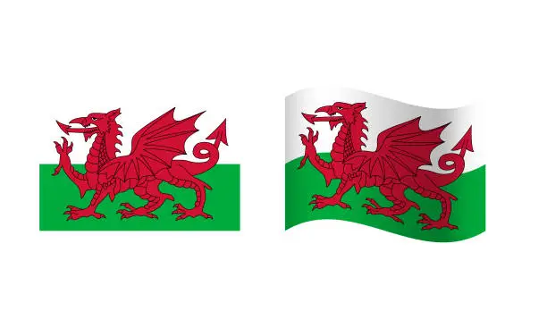 Vector illustration of Rectangle and Wave Wales Flag Illustration