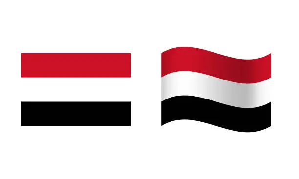 Vector illustration of Rectangle and Wave Yemen Flag Illustration