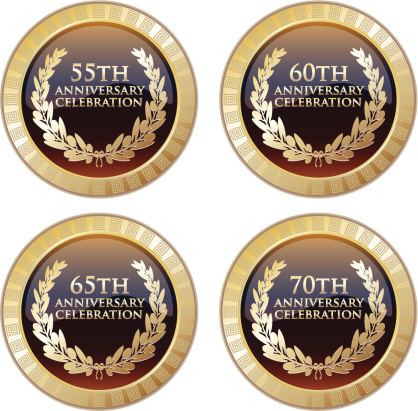 Celebration medals of the 55th, 60th, 65th and 70th anniversary decorated with meanders.