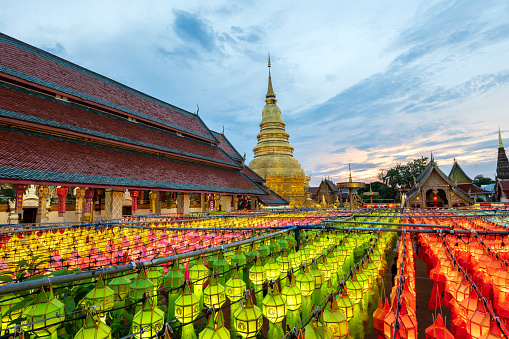 Yi Peng Festival and Loy Krathong Festival Wat Phra That Hariphunchai, Lamphun Province, Thailand
