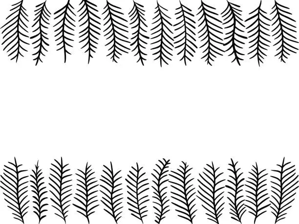 Vector illustration of Hand drawn sketch of Christmas pattern with fir branches on white background