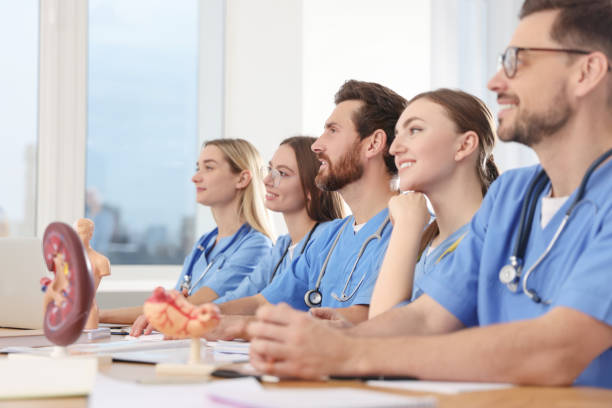 istock Medical students in uniforms studying at university 1792044152
