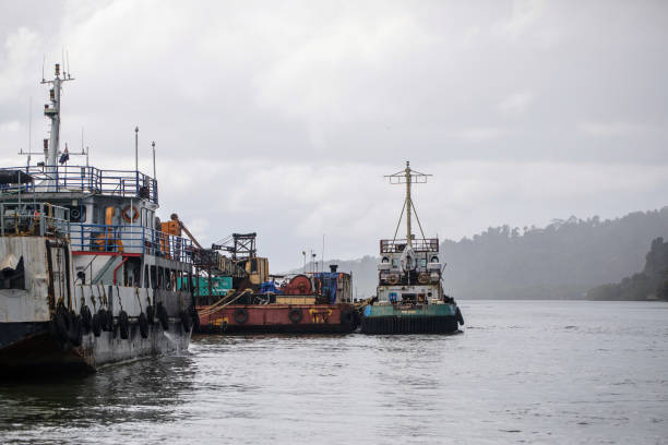 Nilambur, India - October 13, 2023. Older boat that connects traffic from South Andaman Island to Baratang Island.