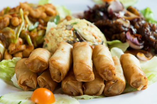 Chinese spring rolls served as four season combination platter